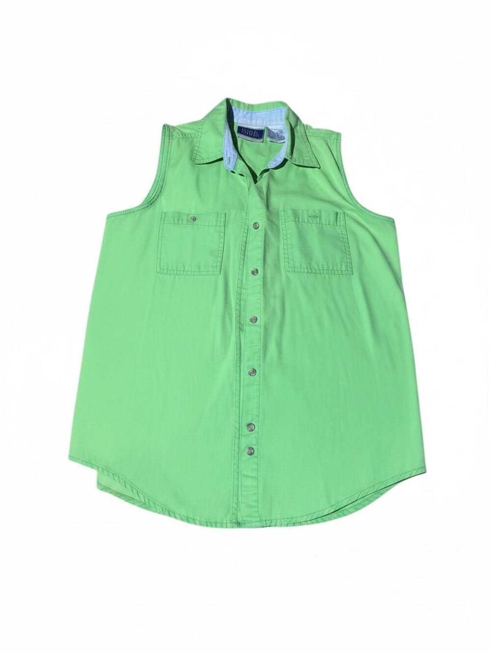 Vintage Bill Blass Jeans Lime Green Sleeveless Button-Up Shirt with Pockets Medi